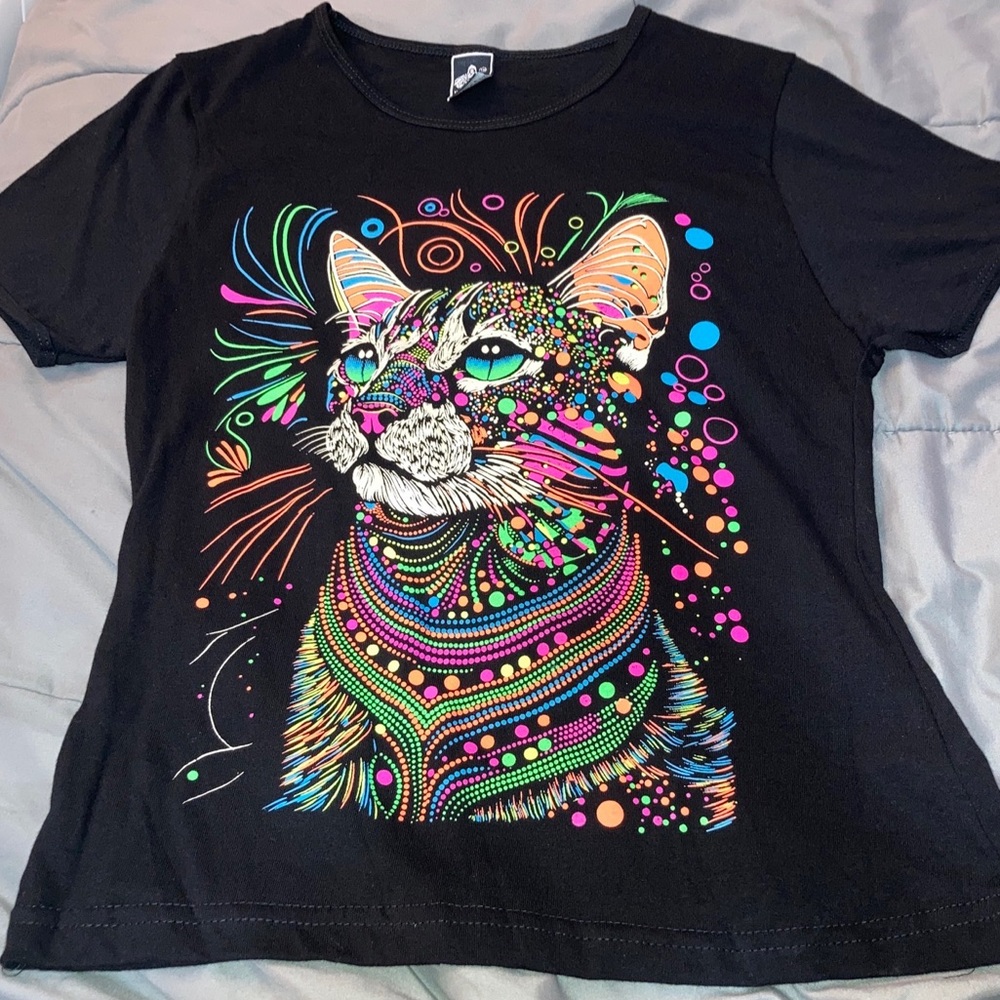 New GIRLS Rockdreams graphic tee shirt cat colorful black short sleeve